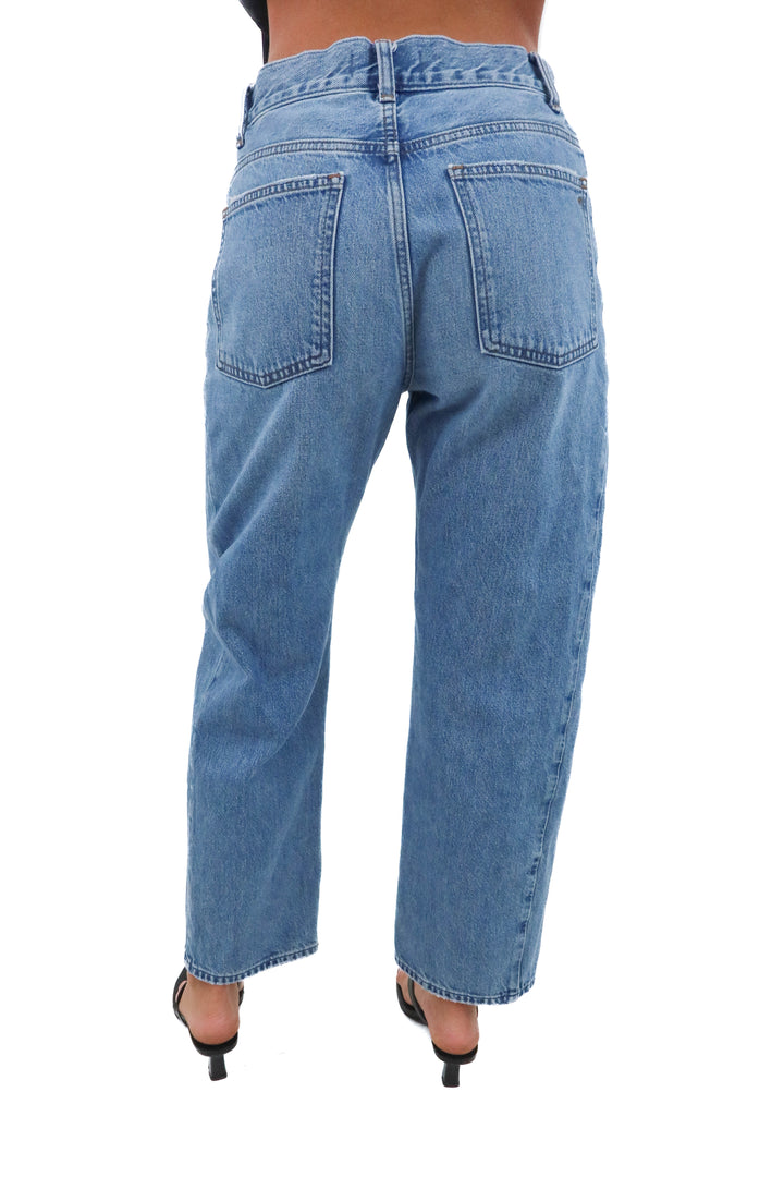 madewell pieced barrel leg jean (26; retail $128)