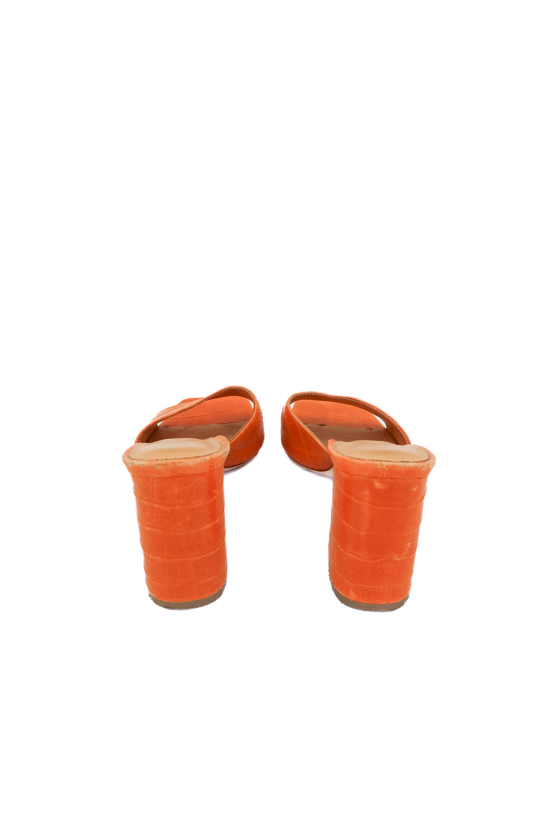 lms orange croc leather mule heels (39; retail $202)