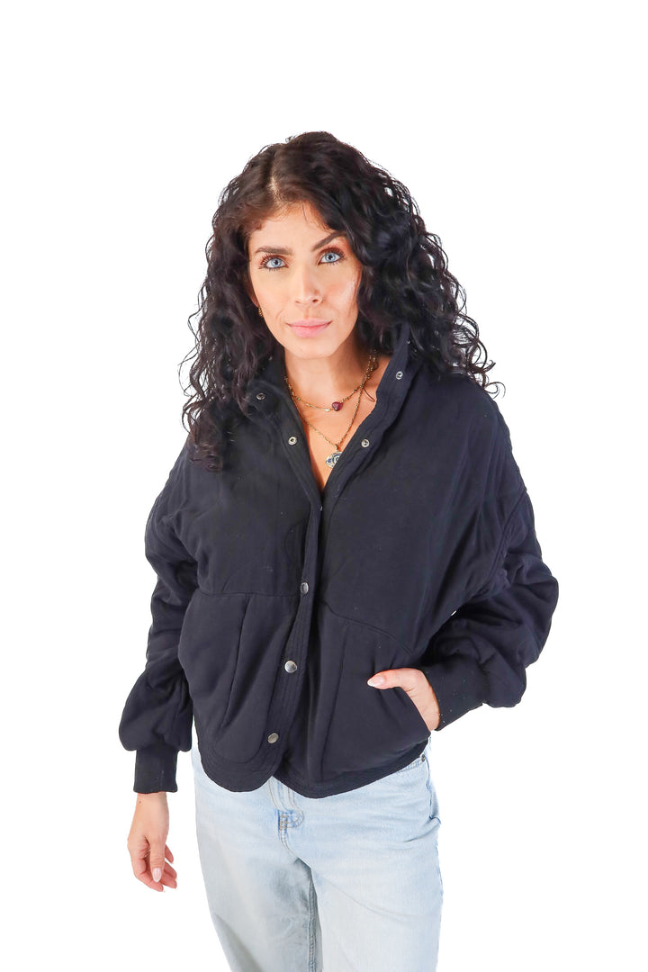 blank nyc black quilted bomber jacket (xs; retail $148)