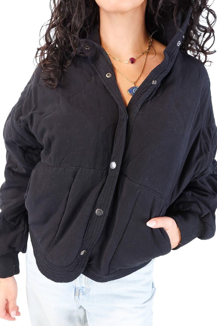 blank nyc black quilted bomber jacket (xs; retail $148)