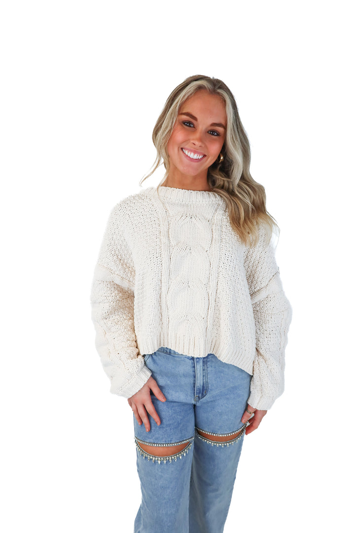 sadie & sage cream cable knit sweater (m; retail $95)