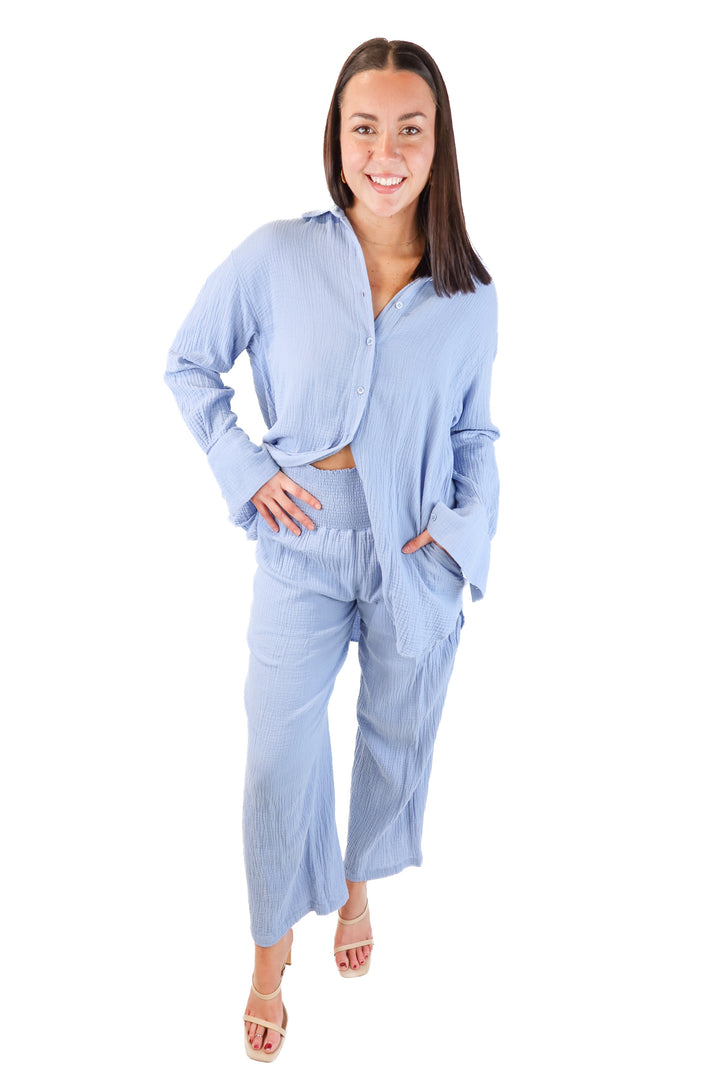 Sundays Blue Cotton Gauze Set (M; retails for $362)