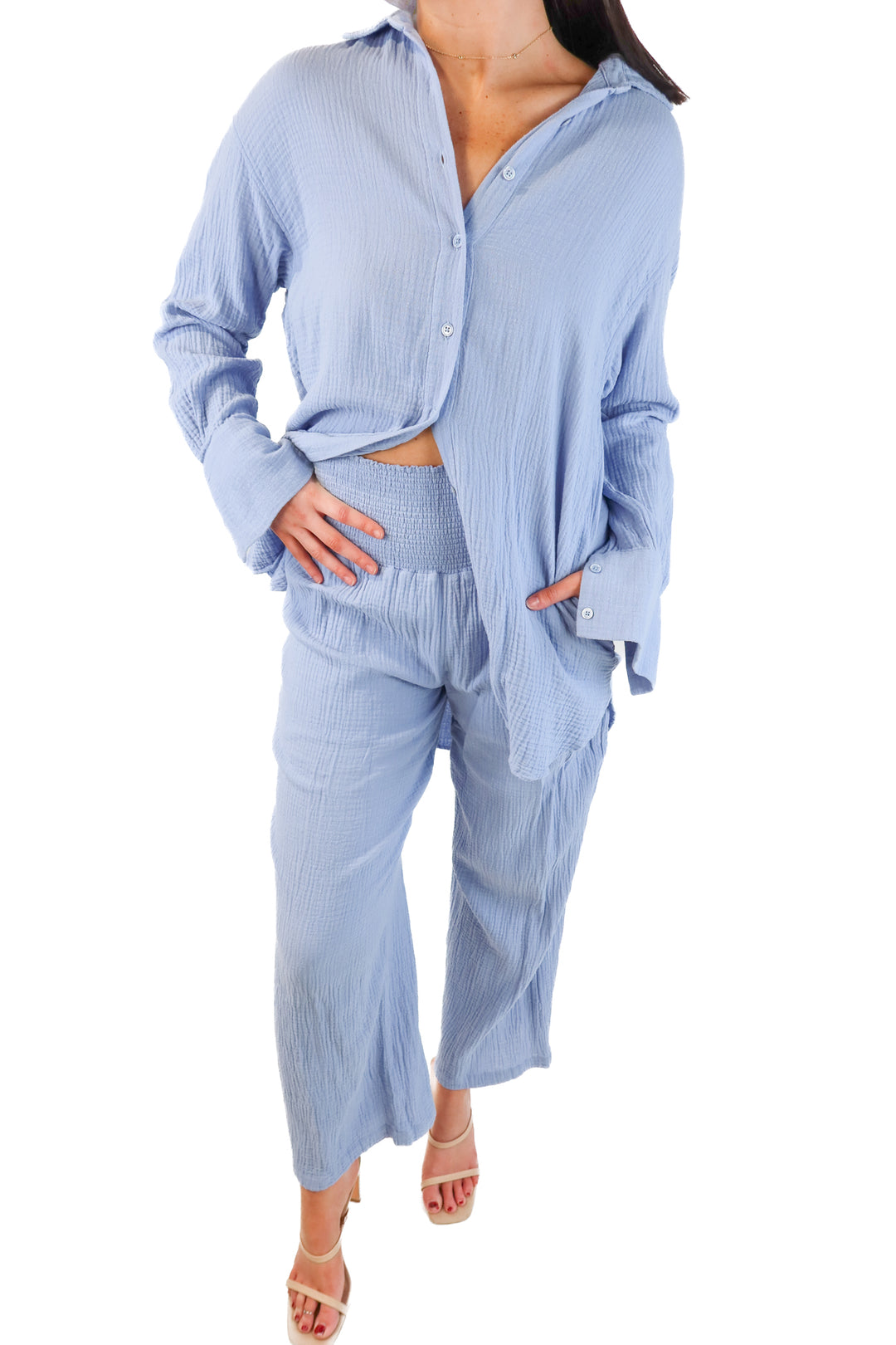 Sundays Blue Cotton Gauze Set (M; retails for $362)