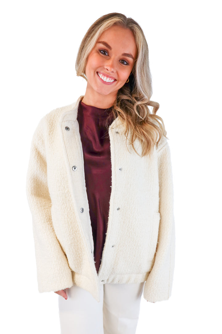 Abercrombie Cream Teddy Letterman Style Jacket (M)