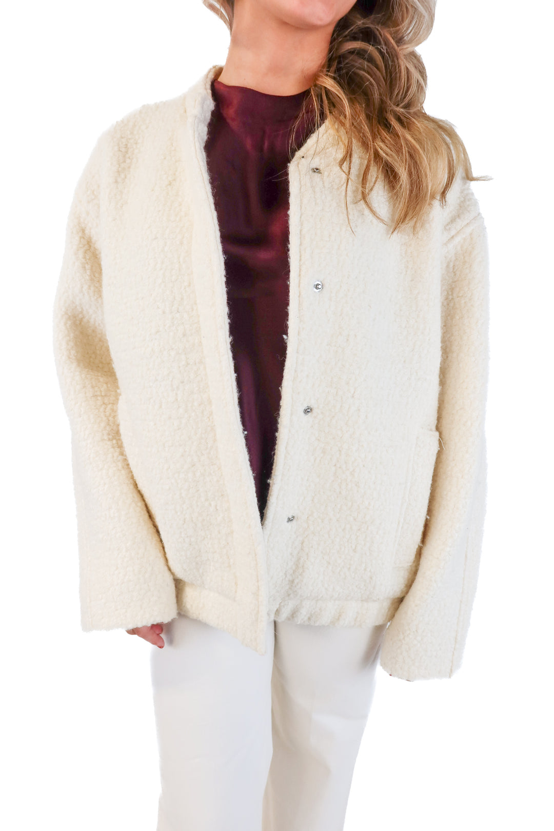 Abercrombie Cream Teddy Letterman Style Jacket (M)