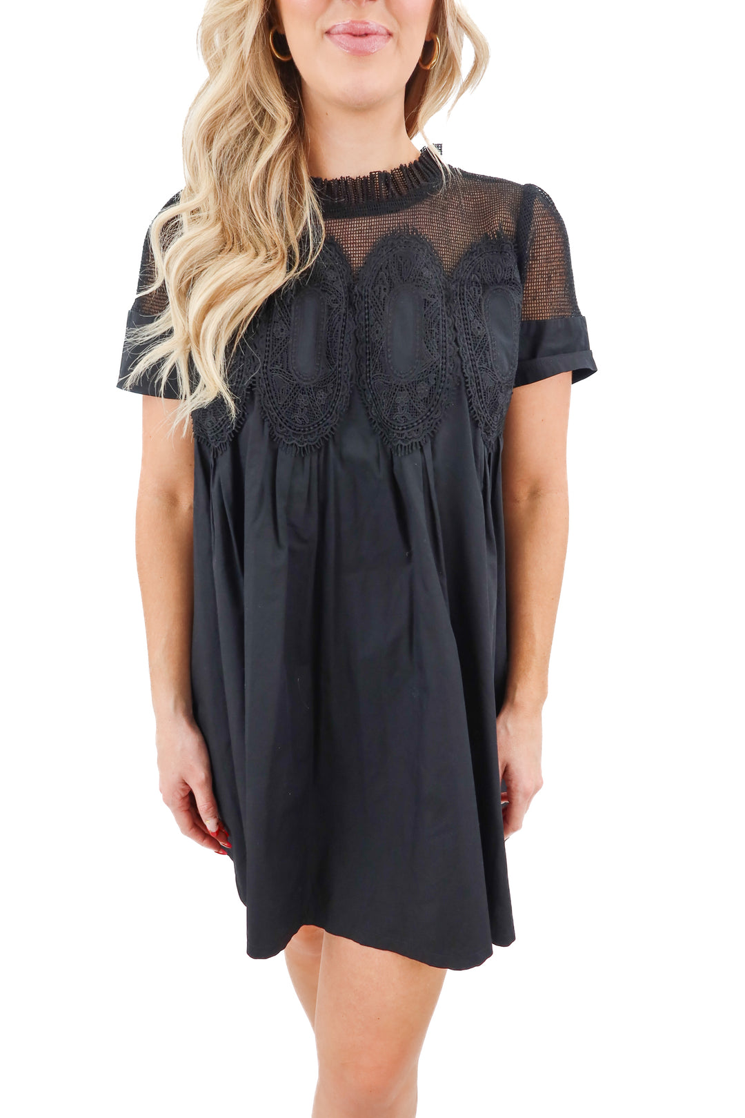 en elly black lace babydoll dress (s; retail $145)