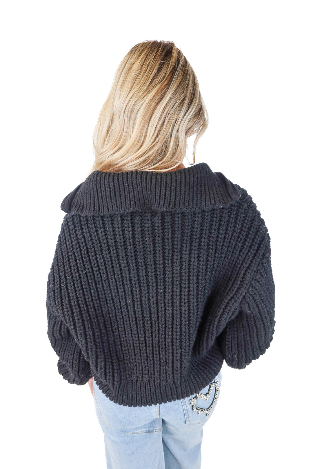 h&m black cable knit quarter zip (m)
