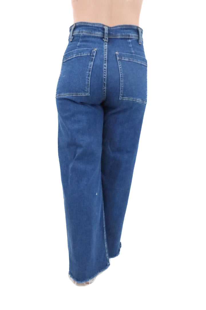 zara medium wash flare jeans (8)