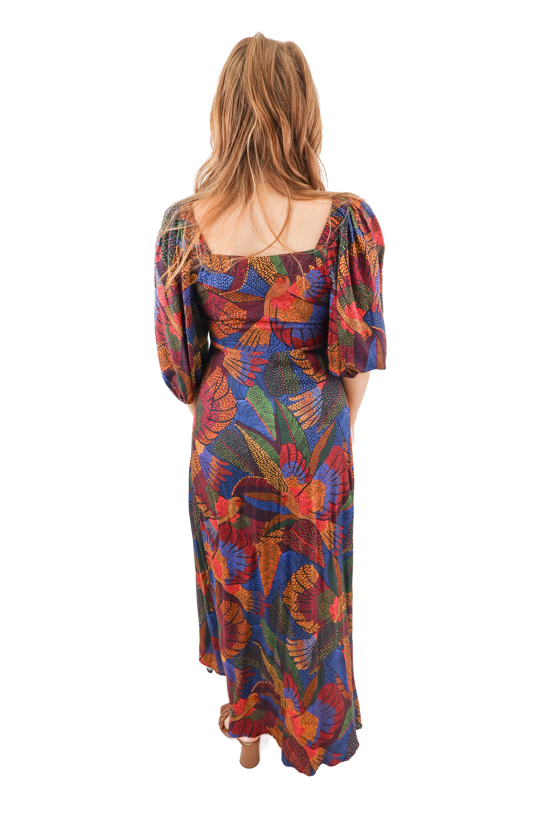 Farm Rio bird print maxi puff sleeve maxi dress (S)