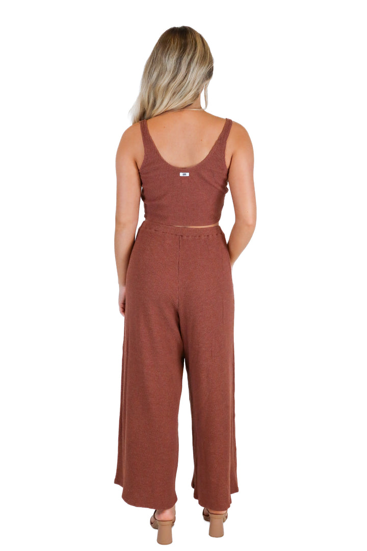 Lunya Brown Waffle Knit Tank & Wide Leg Pant Lounge Set (S; retail $148)