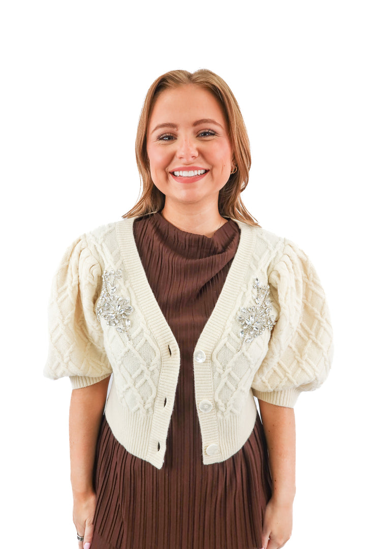 cara cara white crystal detail cardigan (s; retail $425)