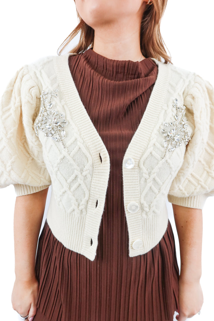 cara cara white crystal detail cardigan (s; retail $425)
