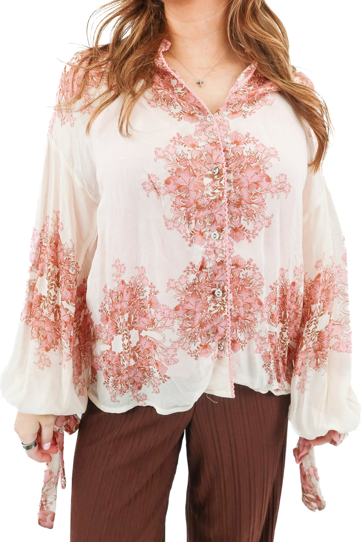 forever that girl pink floral blouse (s; retail $138)