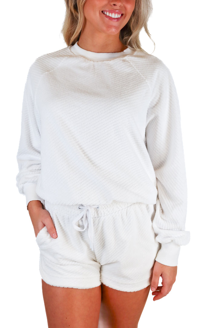 Tavi White Textured Terry Knit Top & Shorts Set (S; retail $146)