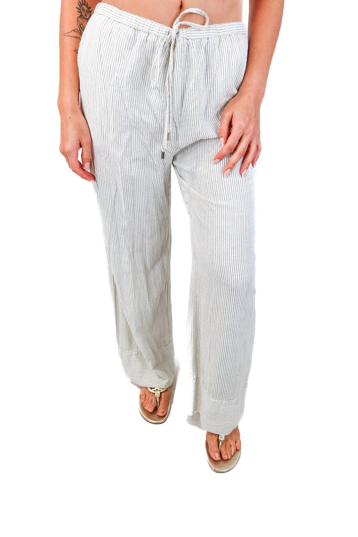 zara white/black linen striped pants (L)