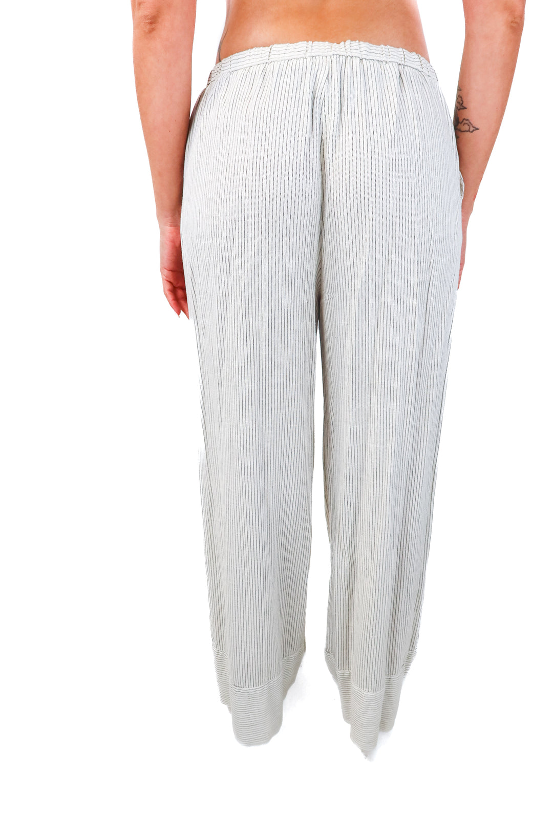 zara white/black linen striped pants (L)