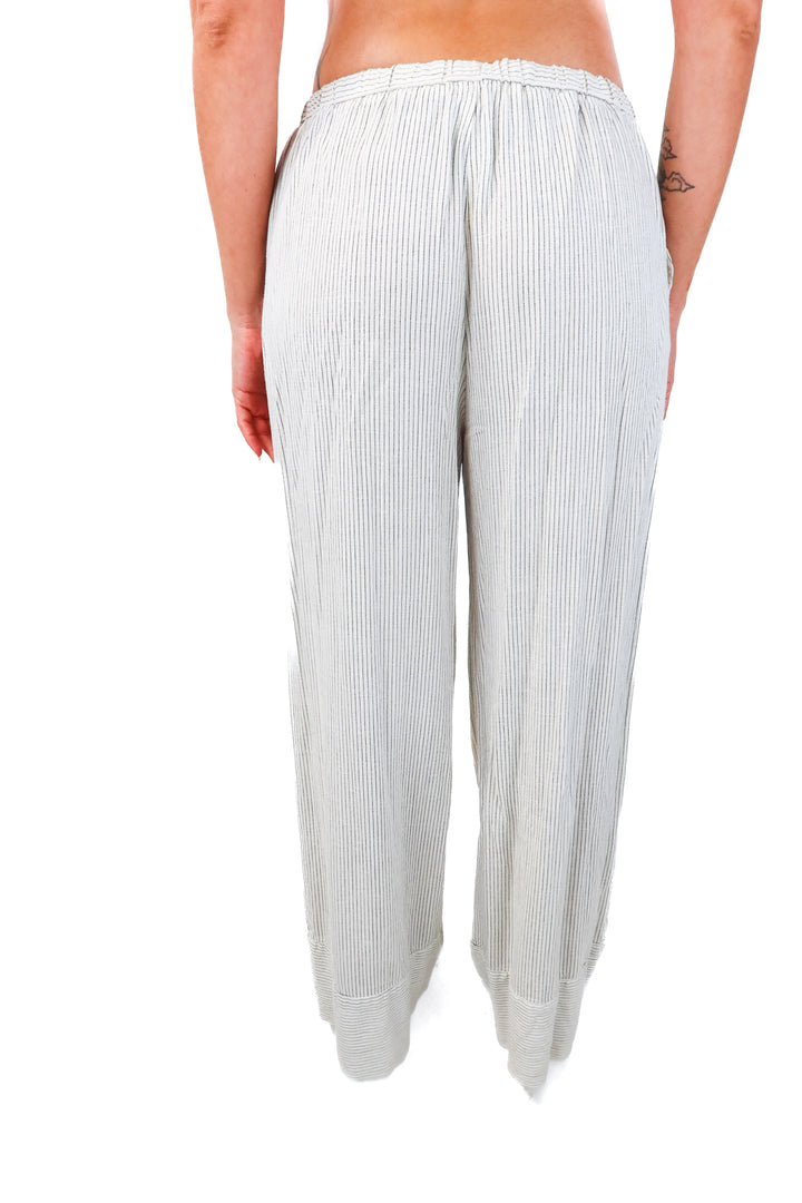 zara white/black linen striped pants (L)