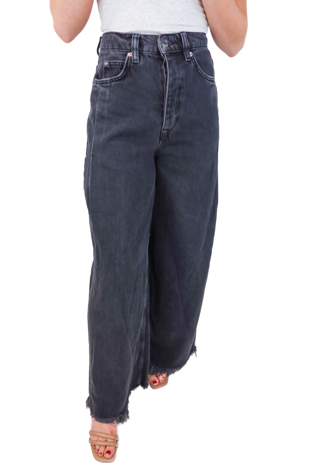 we the free black raw hem jeans (26; retail $98)