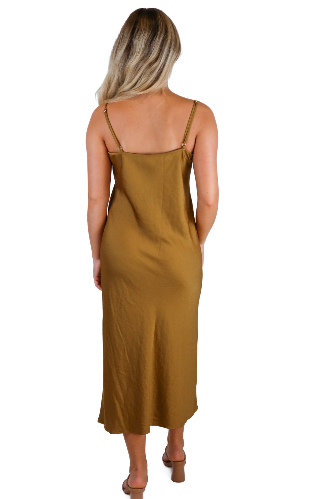 Jenni Kayne brown satin midi dress (S; retail $425)