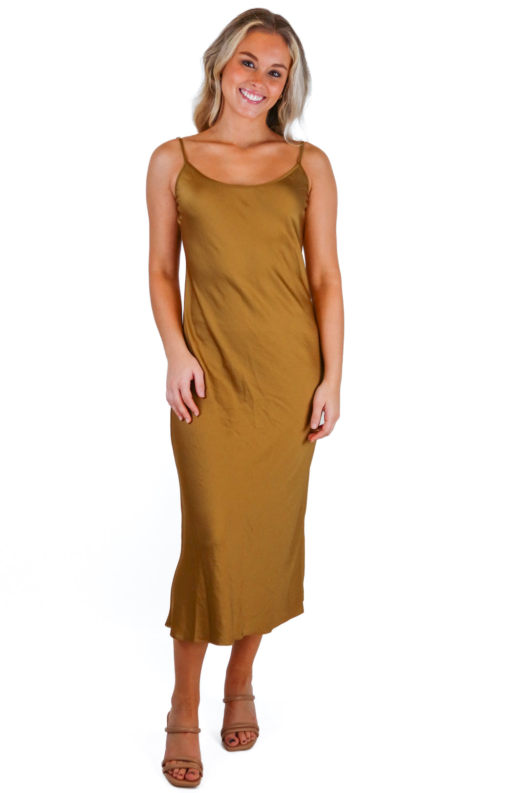 Jenni Kayne brown satin midi dress (S; retail $425)