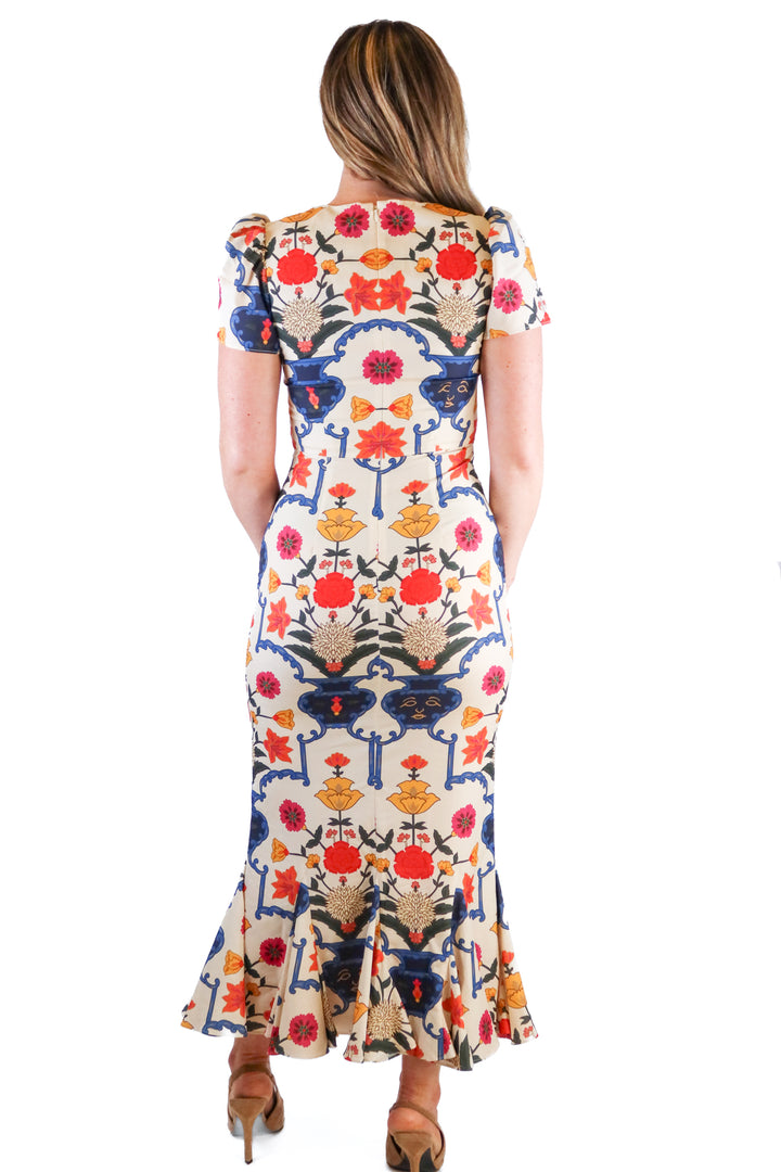 Rhode cream/multicolored floral midi dress (S; retail $595)*