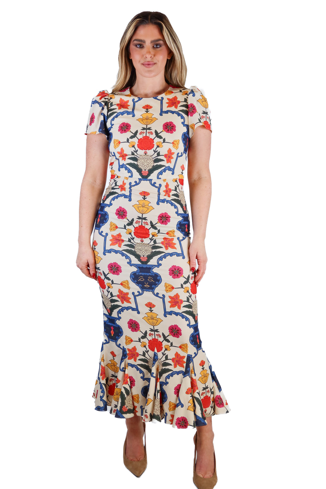 Rhode cream/multicolored floral midi dress (S; retail $595)*