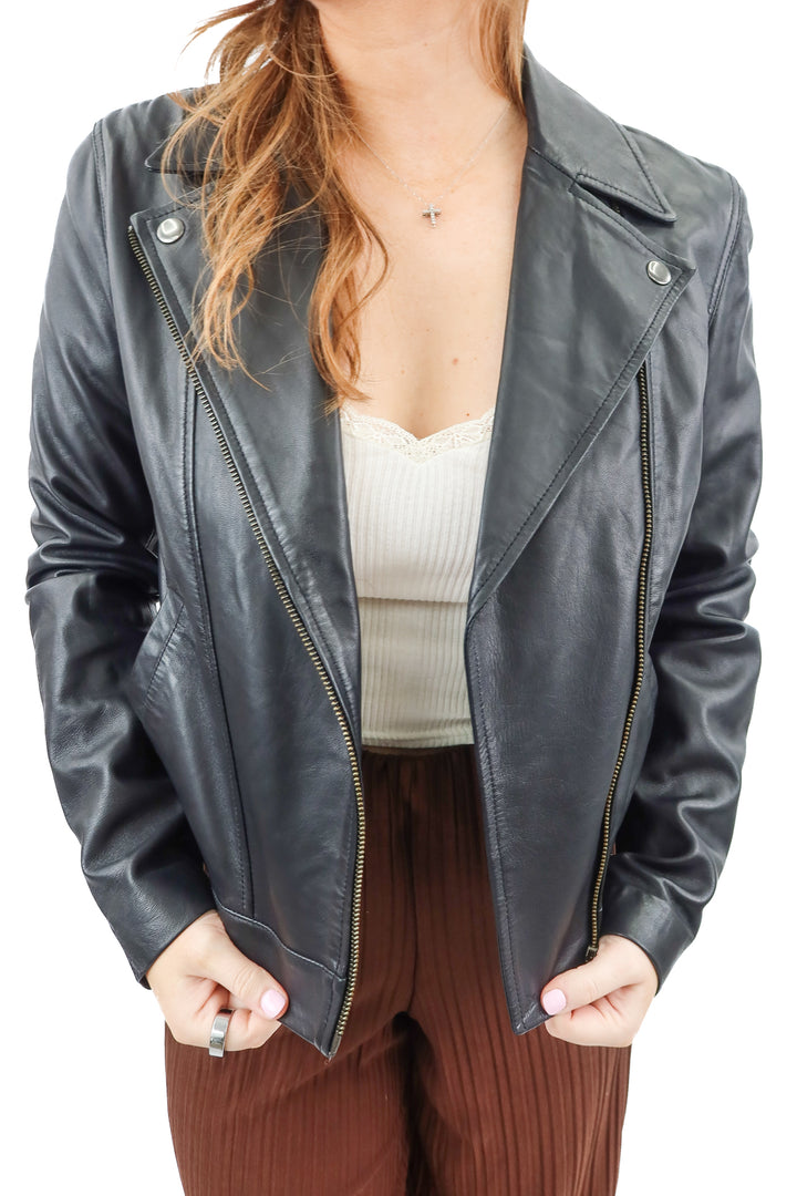 able black leather jacket (s; retail $398)
