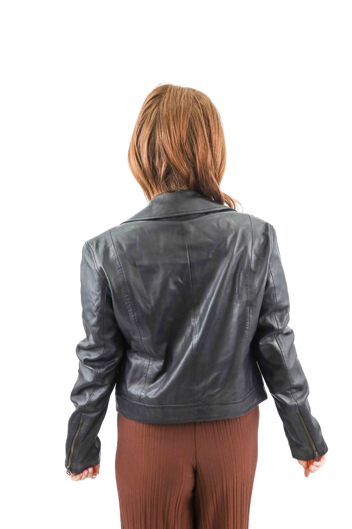 able black leather jacket (s; retail $398)