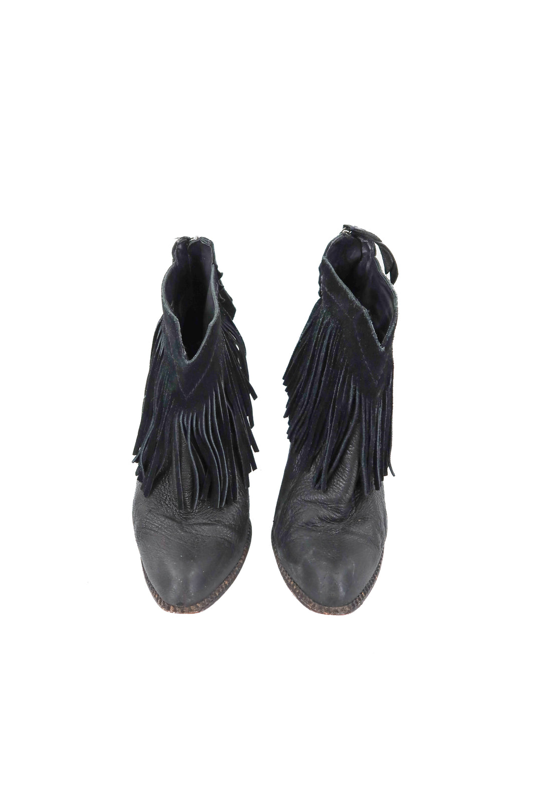 cynthia vincent black fringe booties (8.5)