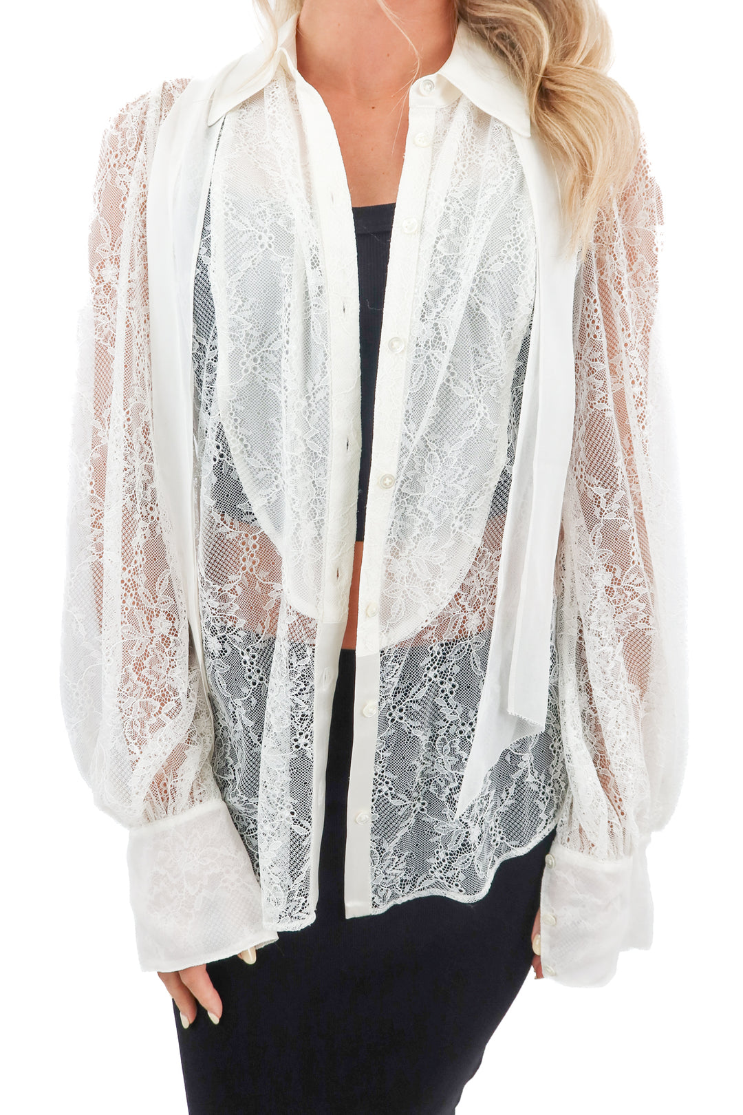 Paige cream lace long sleeve blouse (S)
