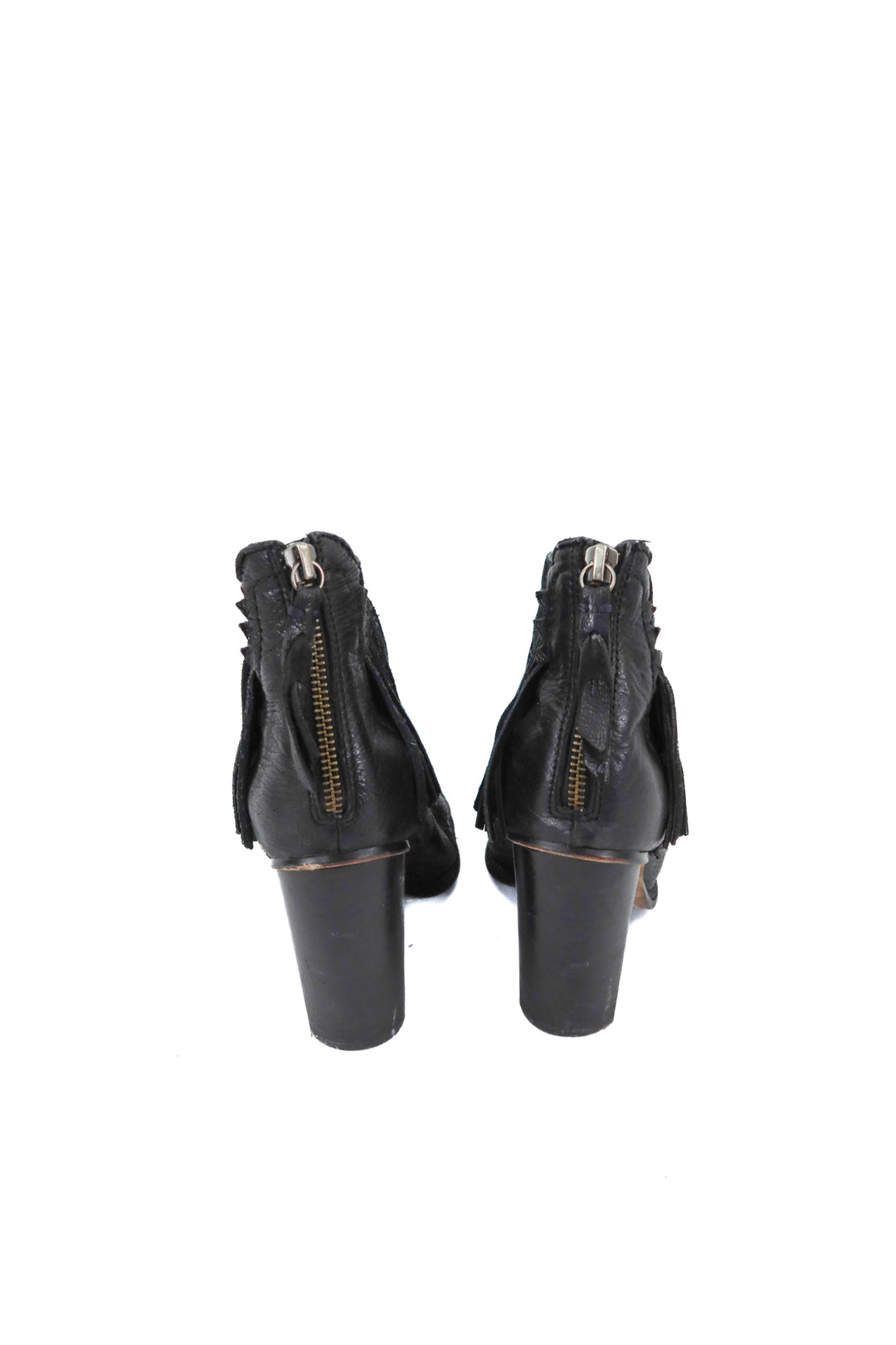 cynthia vincent black fringe booties (8.5)