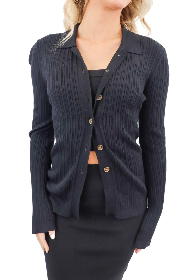 able black ribbed button up long sleeve top NWT (s; retail $132)