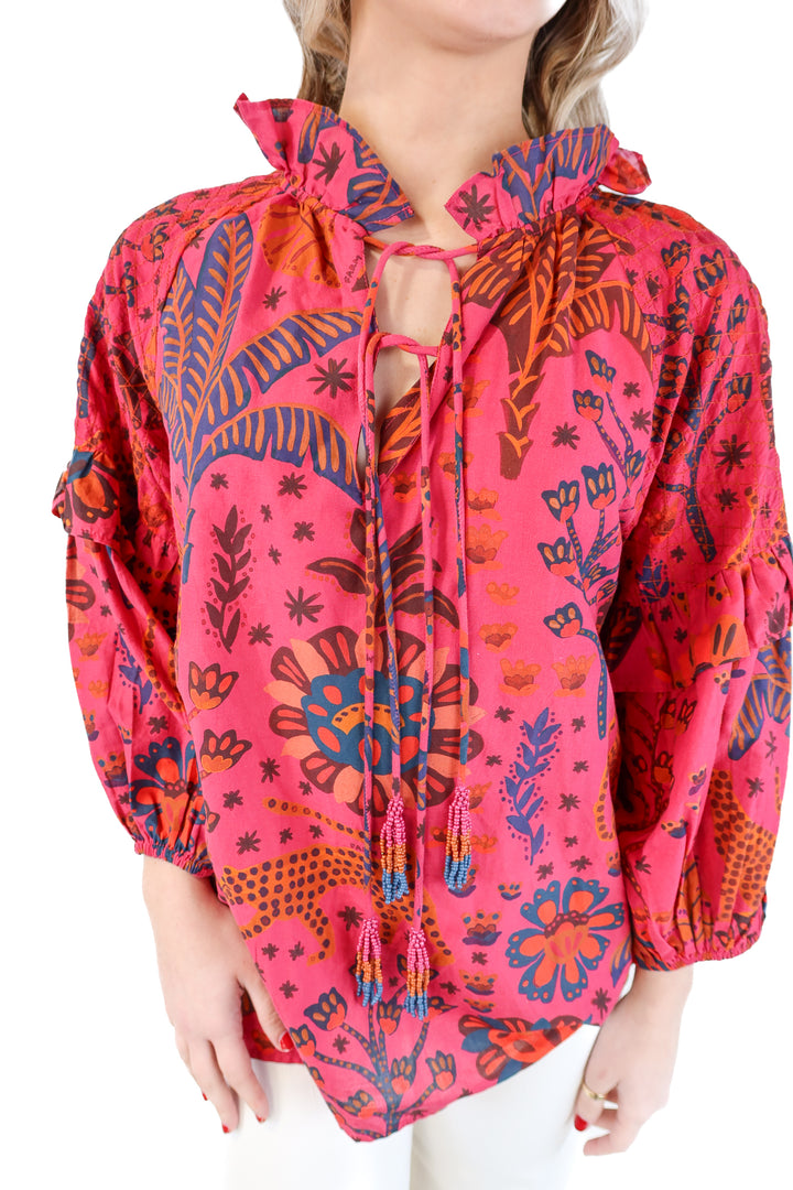 Farm Rio Cheetah Print Blouse (M; retail $170)