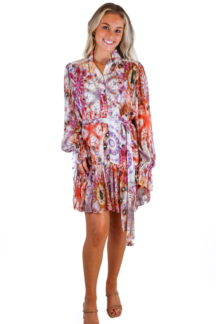 alexie printed long sleeve dress (s; retail $250)