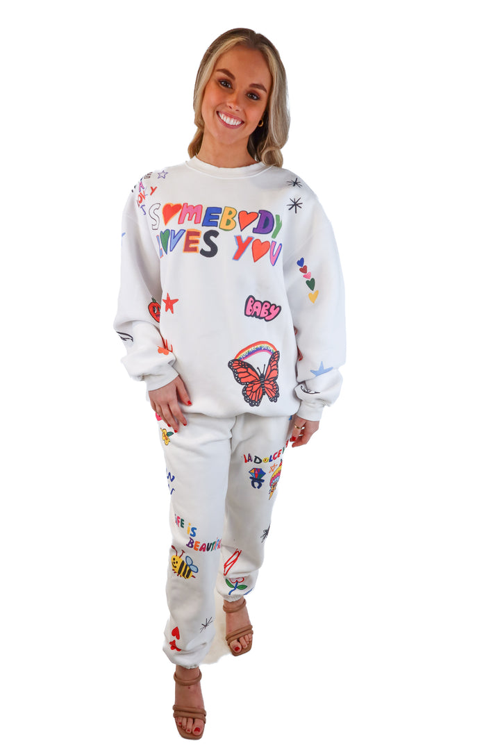 Mayfair Group "Somebody loves you" sweatsuit (S/M; retail $250)