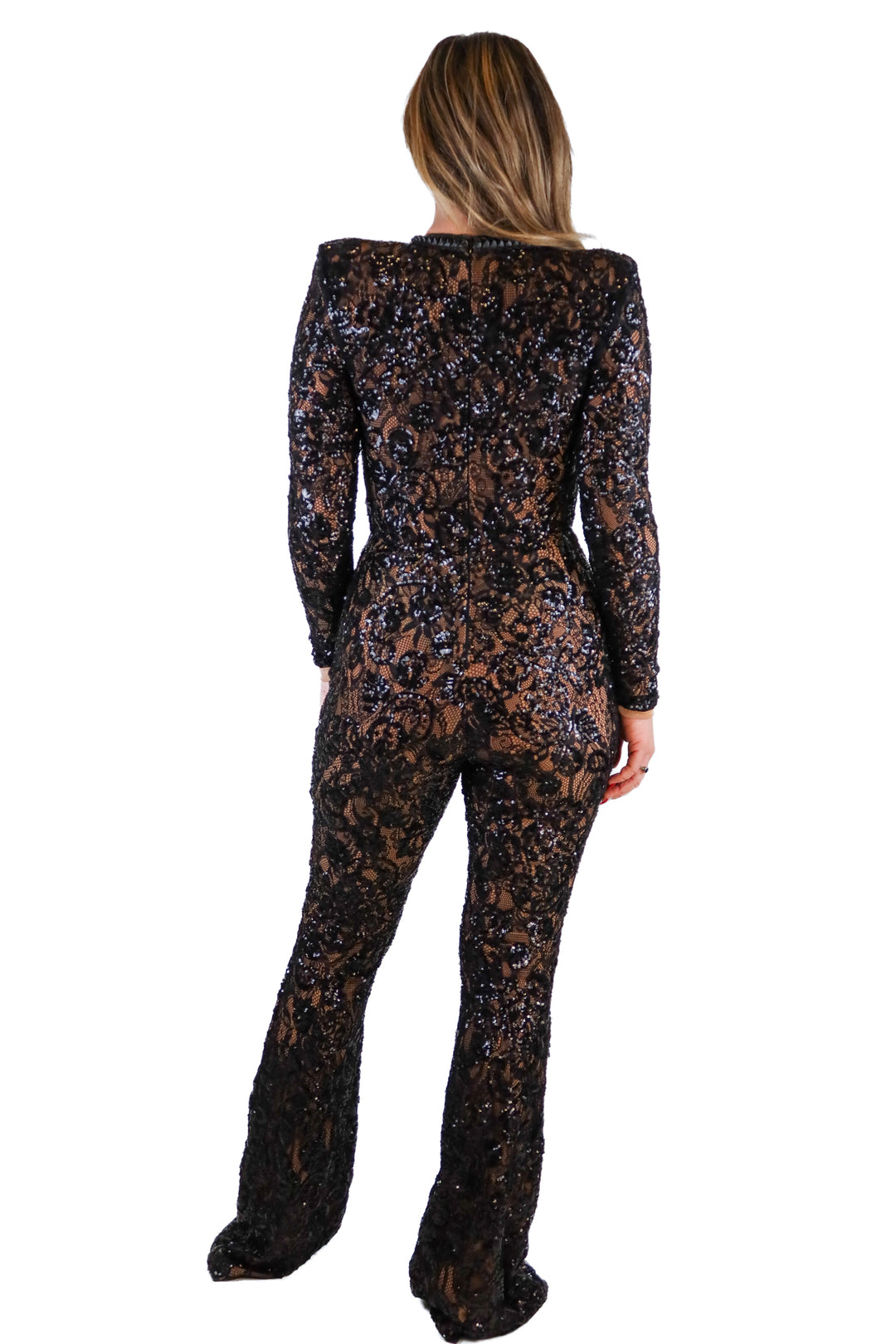 Nadine Merabi black/nude sequin long sleeve jumpsuit (S; retail $498)