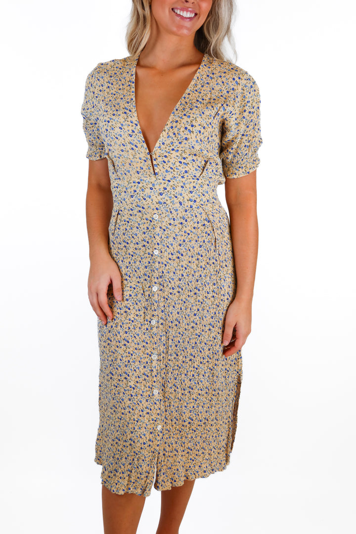 Faithfull The Brand yellow/blue floral dress (4; retail $220)