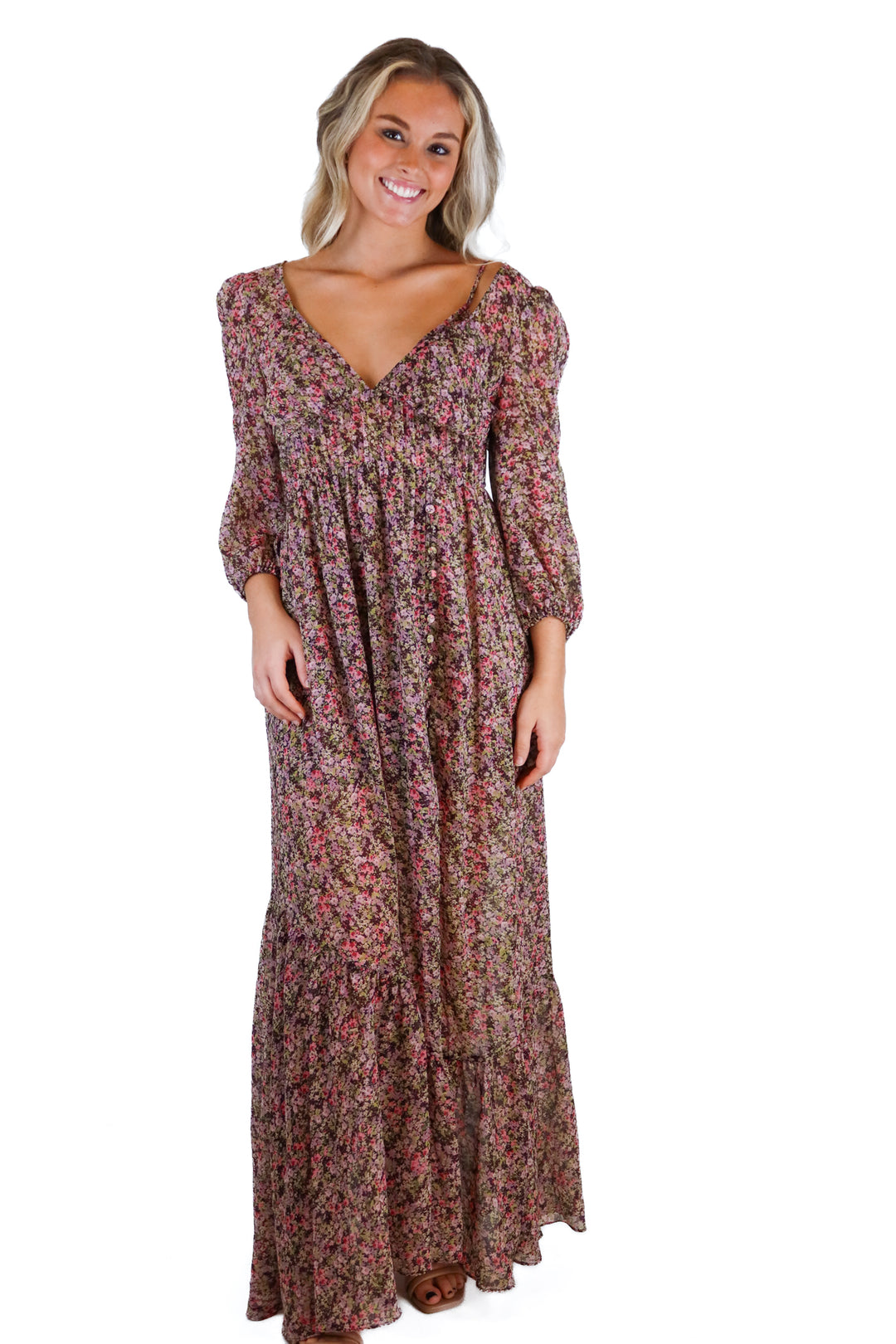 For Love & Lemons purple/green floral dress (S; retail $298)