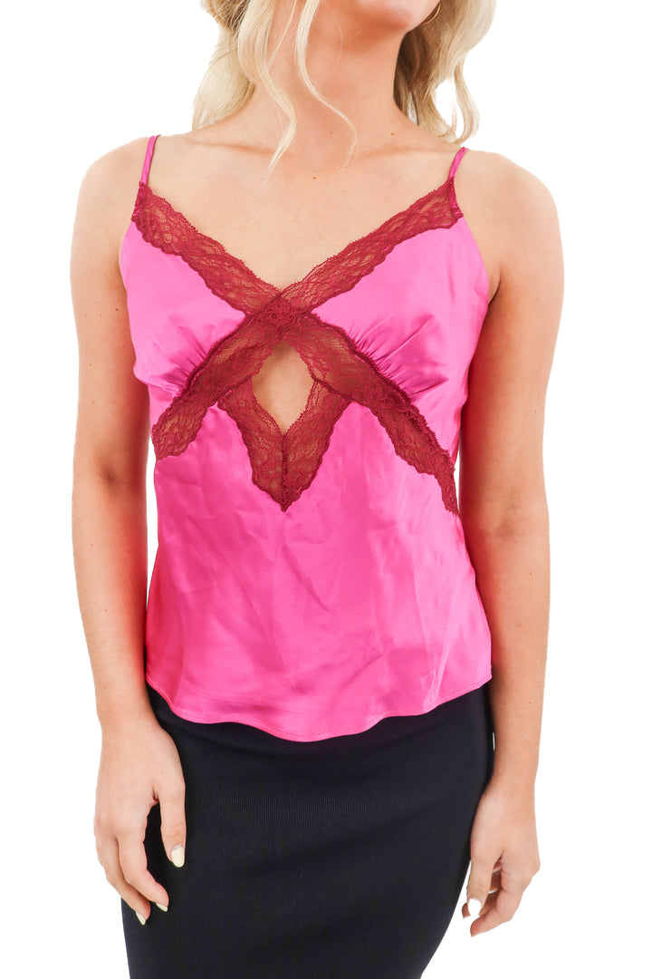 Cami NYC fuschia lace cami silk top (4; retail $125)