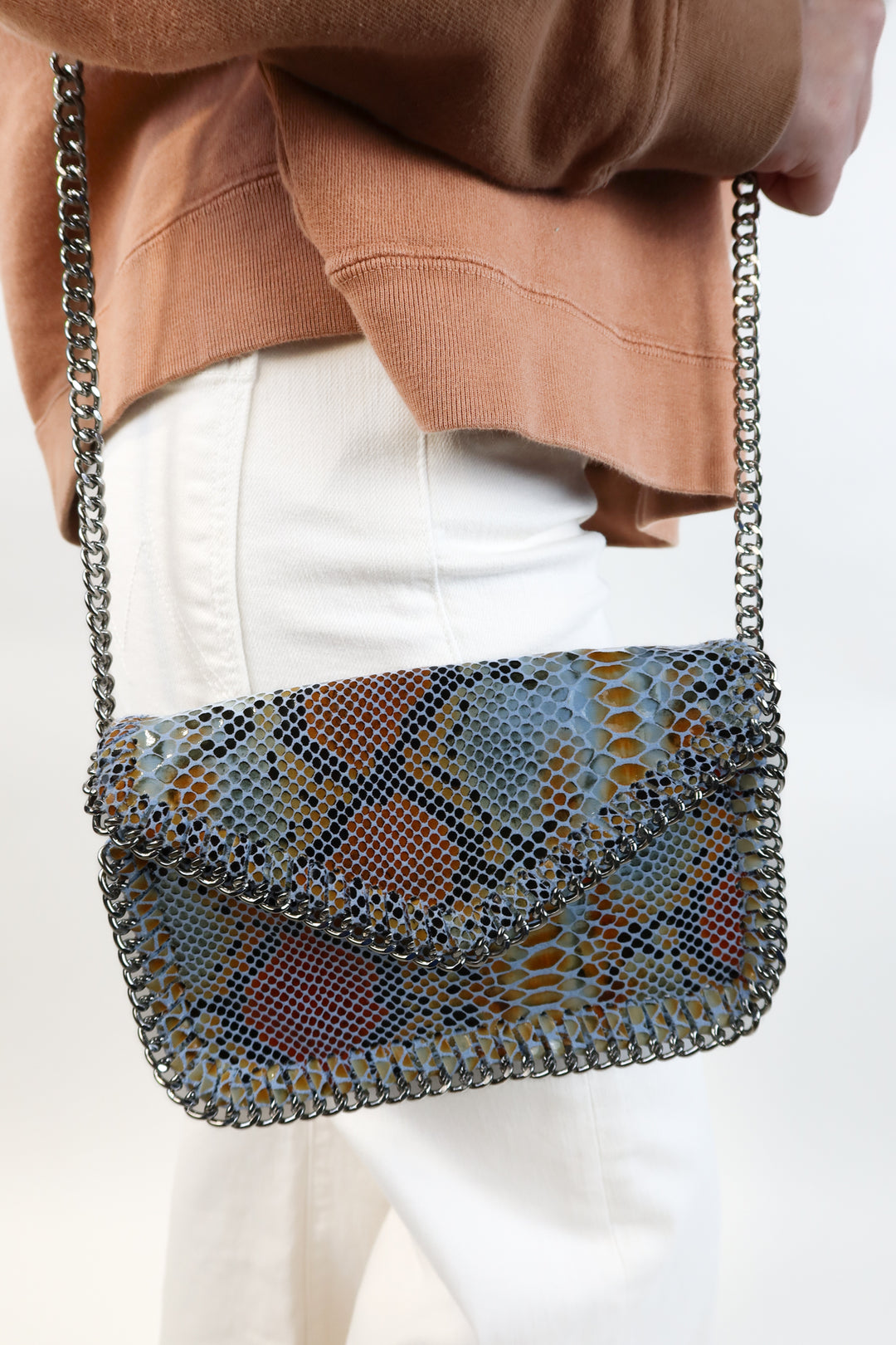 Sandra Roberts blue snakeskin bag