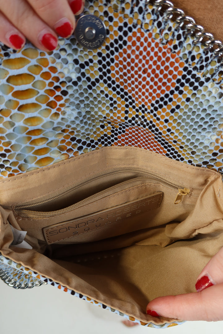 Sandra Roberts blue snakeskin bag