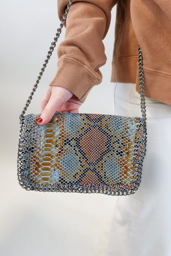 Sandra Roberts blue snakeskin bag