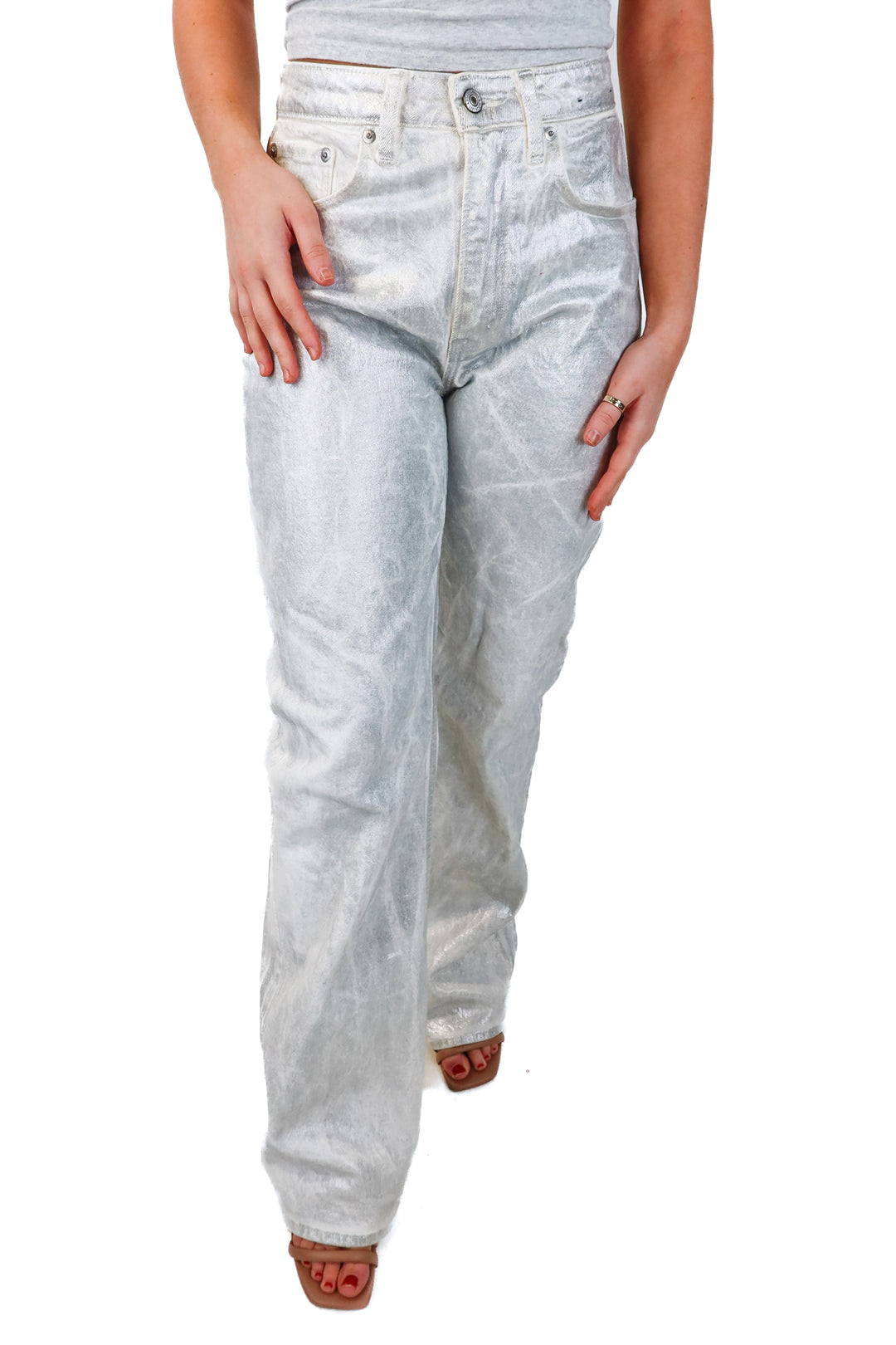 abercrombie & fitch silver glitter pants (0 long; retail $60)