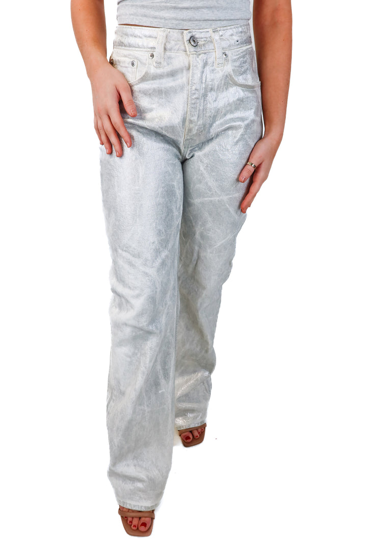 abercrombie & fitch silver glitter pants (0 long; retail $60)