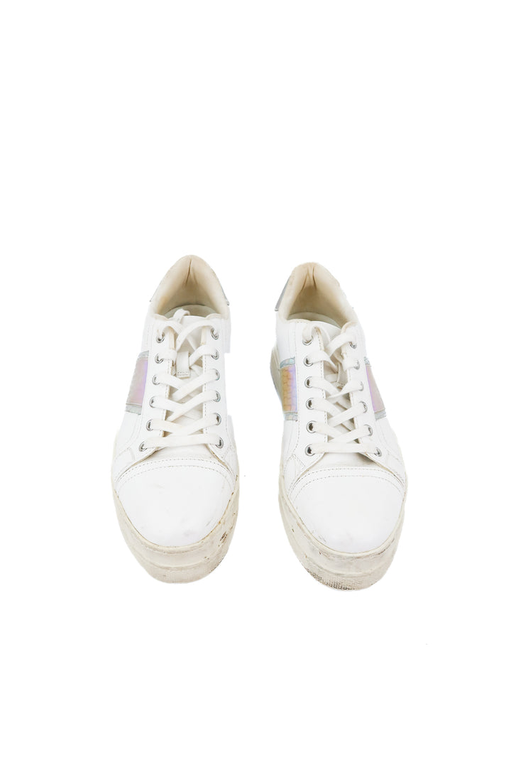 aldo white platform shoes w/ iridescent stripe (8.5; retail $99)