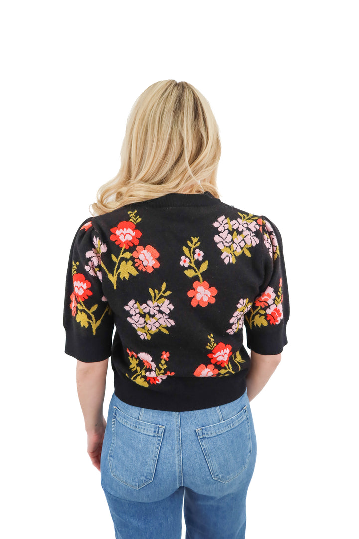 thml black floral knit top (s; retail $74)