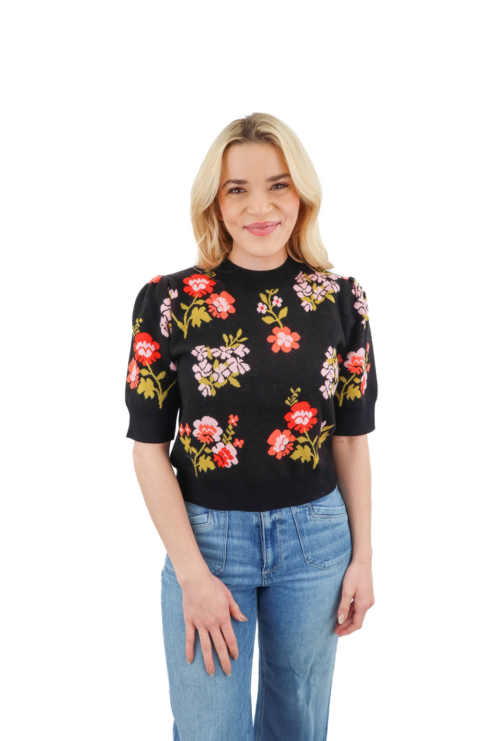 thml black floral knit top (s; retail $74)