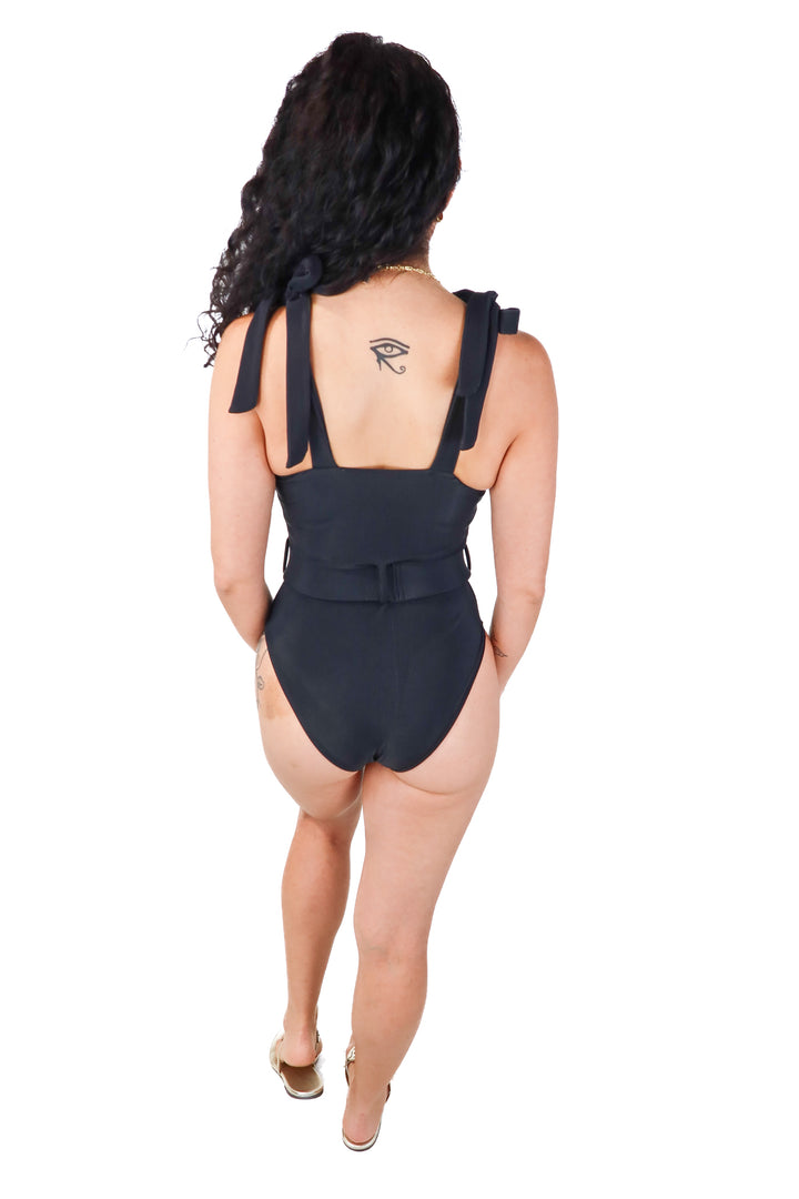 beach riot black belted swimsuit (L; retail $148)