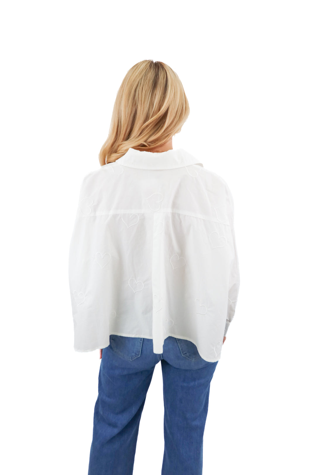 caryn lawn white heart button up top NWT (o/s; retail $109)