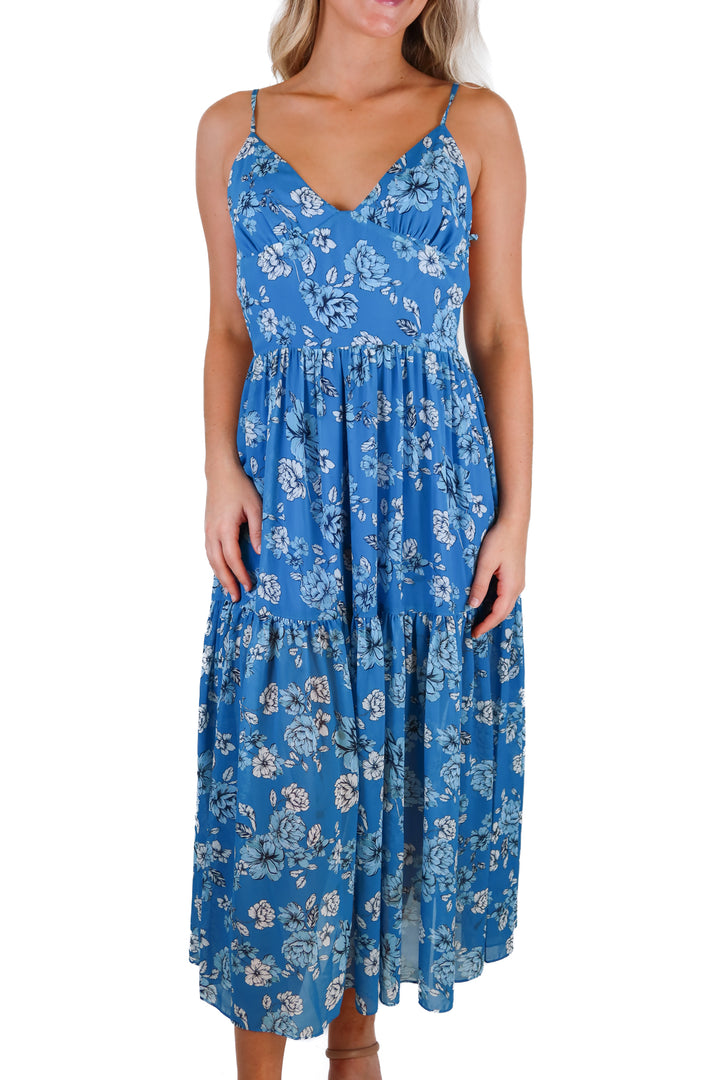 Blue Life blue floral midi dress (S; retail $158)